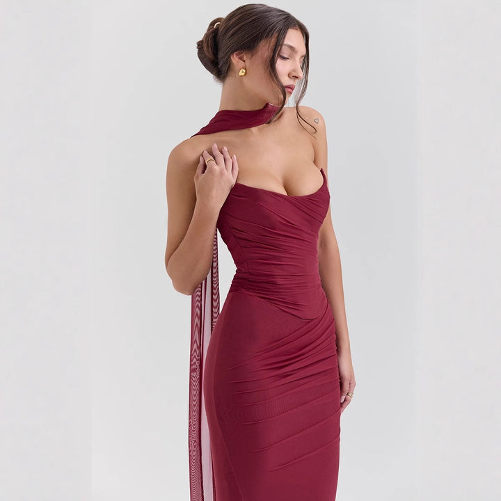 Women's form-fitting evening dress with off-shoulder design and sophisticated draping Lisslune
