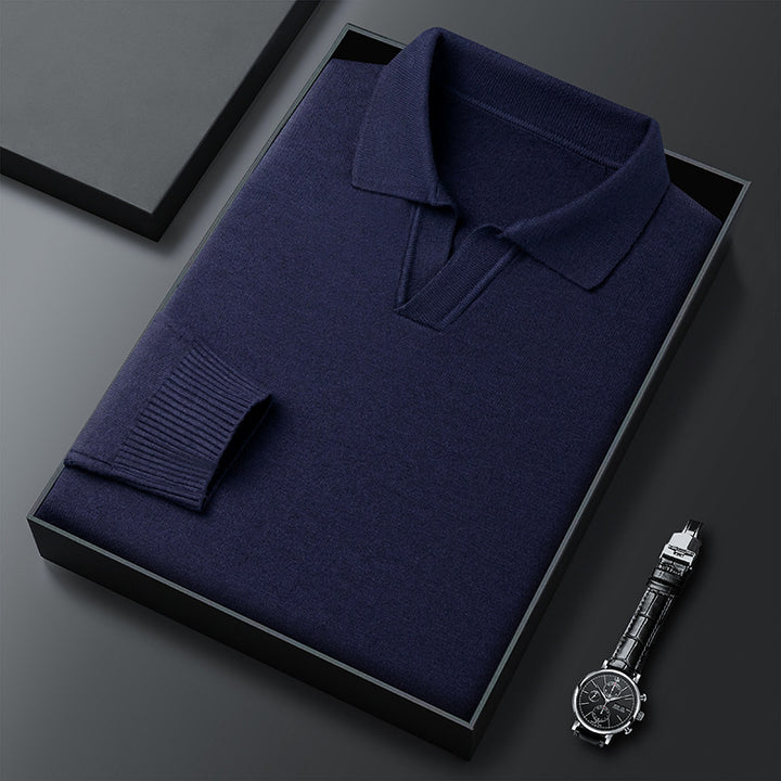 Men's Elegant Sweater with Fine V-Neck and Textured Design Lisslune