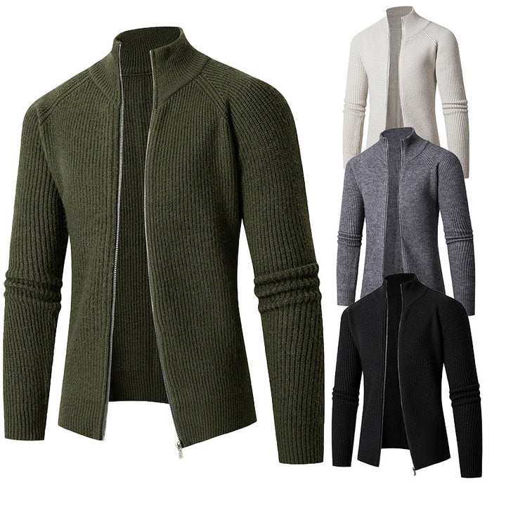 Men's cardigan with high collar and fine rib structure Lisslune