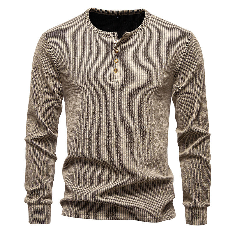 Men's long sleeve shirt with textured ribbed pattern and stylish button placket Lisslune