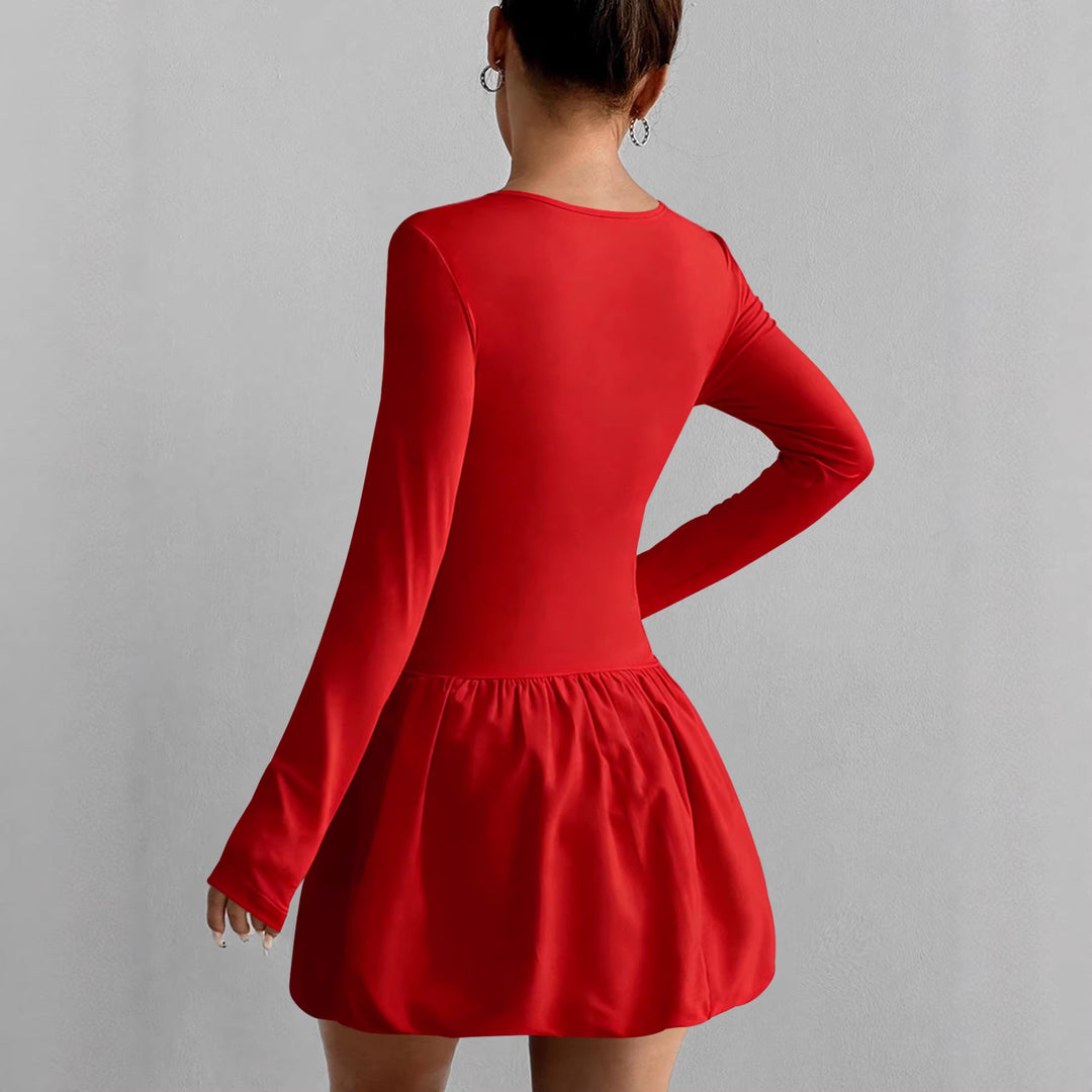Damen Figurumspielendes Kleid mit langen Ärmeln und gerafftem Saum Lisslune