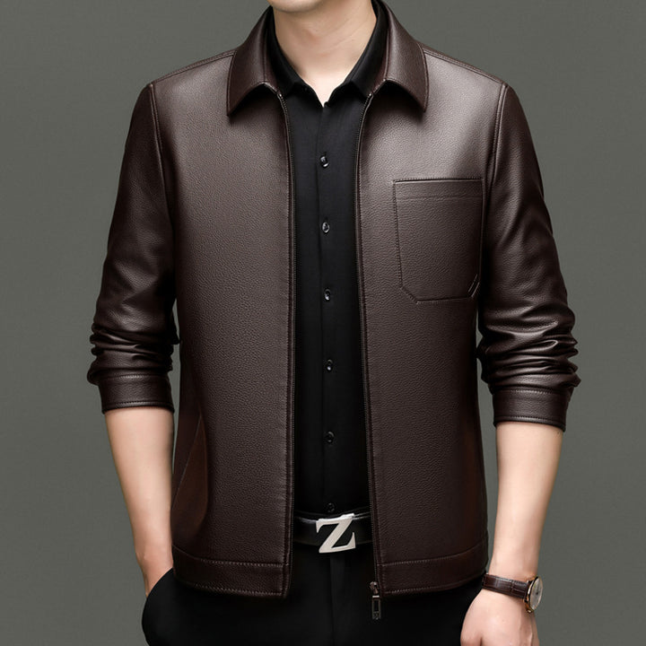Men's synthetic leather jacket with modern cut and practical pockets Lisslune