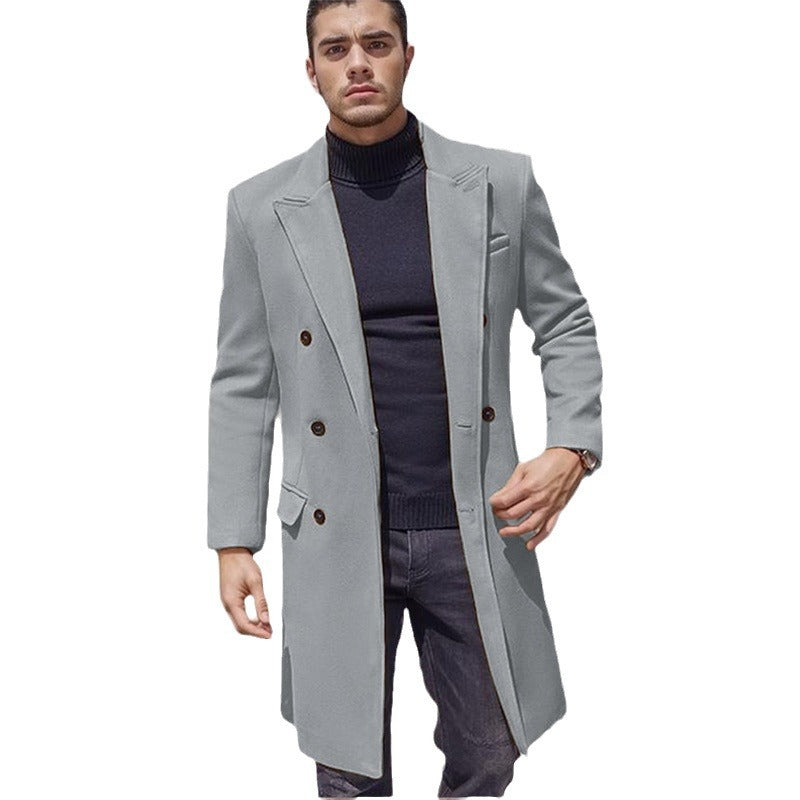 Men's fashionable double-breasted long coat made of high-quality fabric Lisslune
