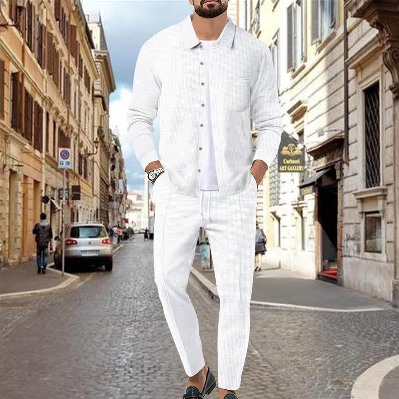 Men's Fashion Leisure Set with Textured Top and Elastic Waistband Lisslune