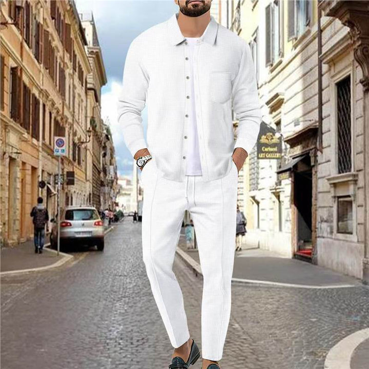 Men's Fashion Leisure Set with Textured Top and Elastic Waistband Lisslune