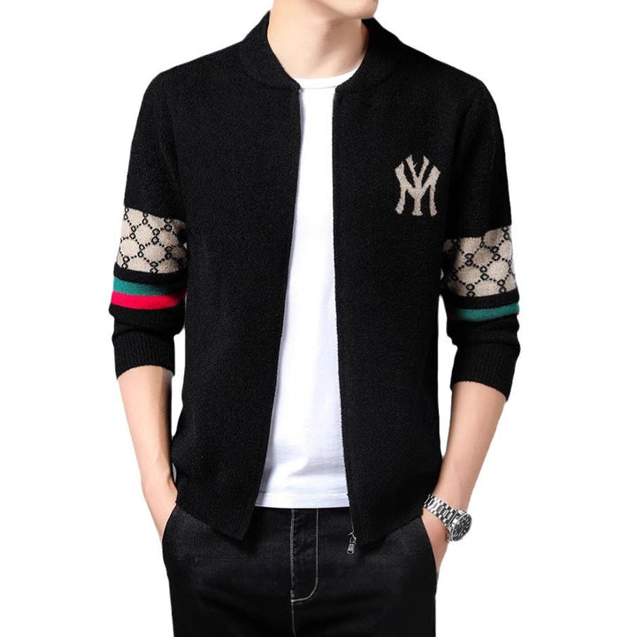 Men's stylish cardigan with colorful accents and high collar Lisslune