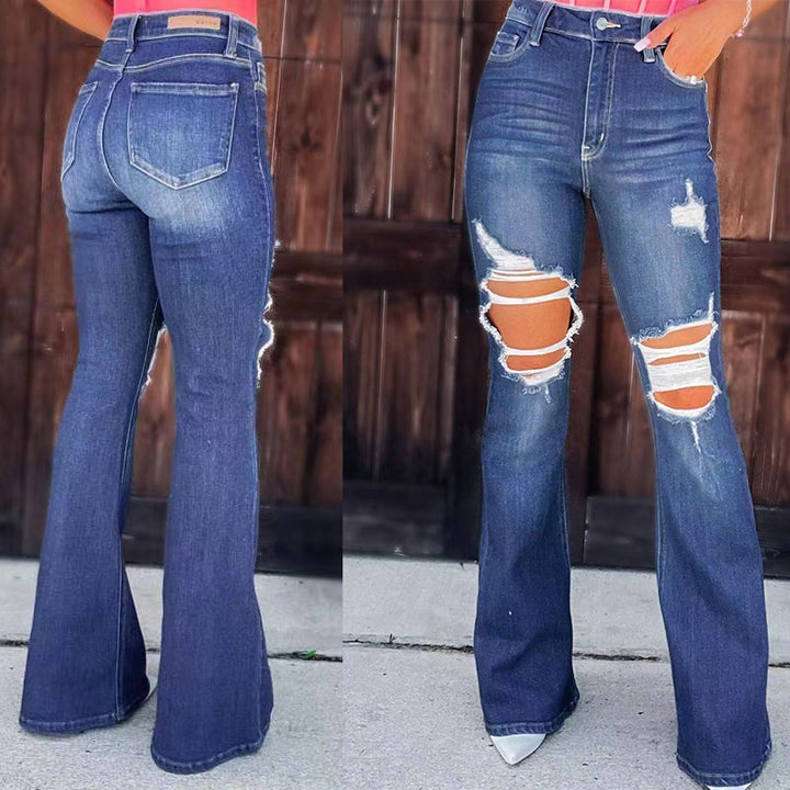 Ladies Flared Jeans with fashionable destroyed effects and high waist Lisslune