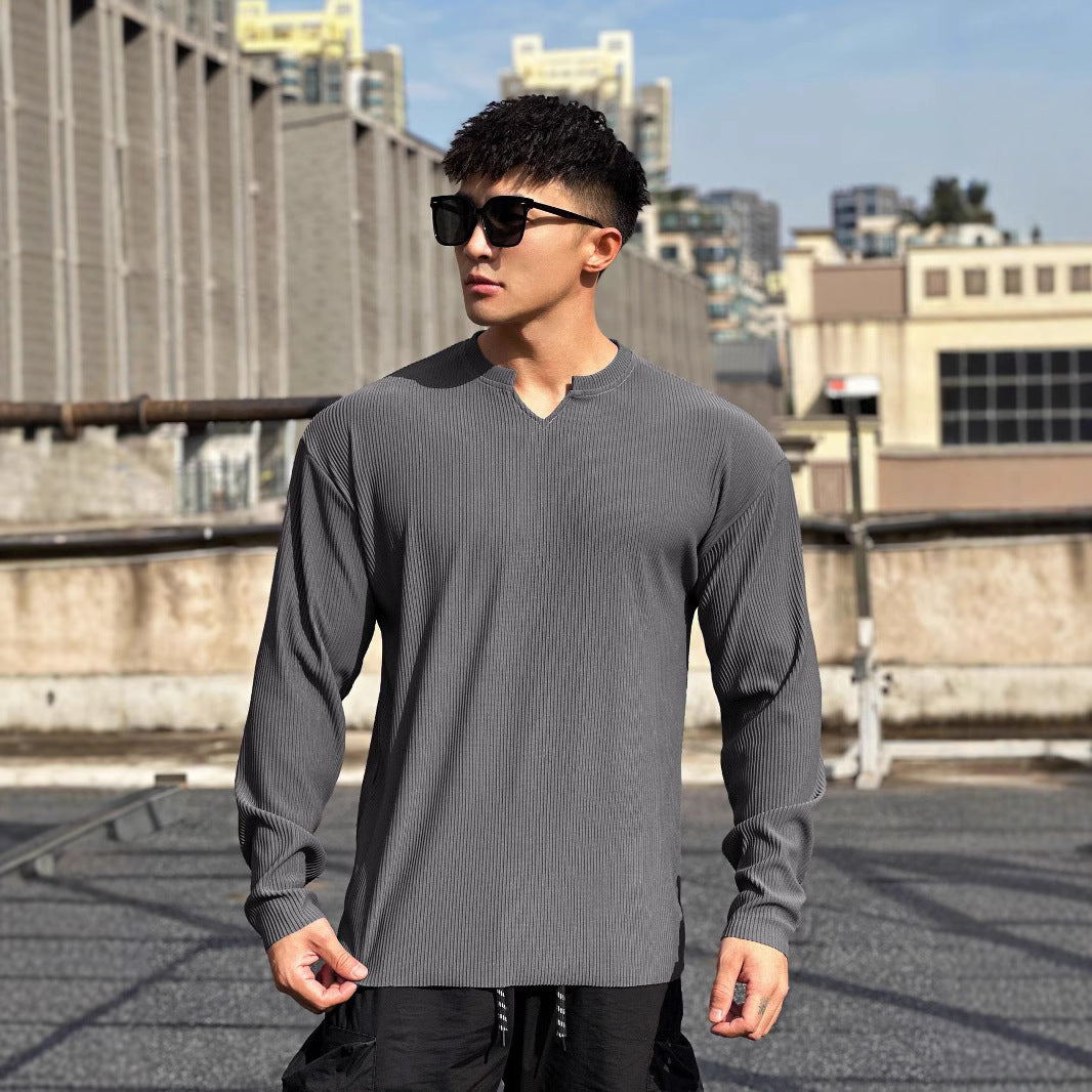 Men's long sleeve shirt with innovative rib design and stylish stand-up collar Lisslune