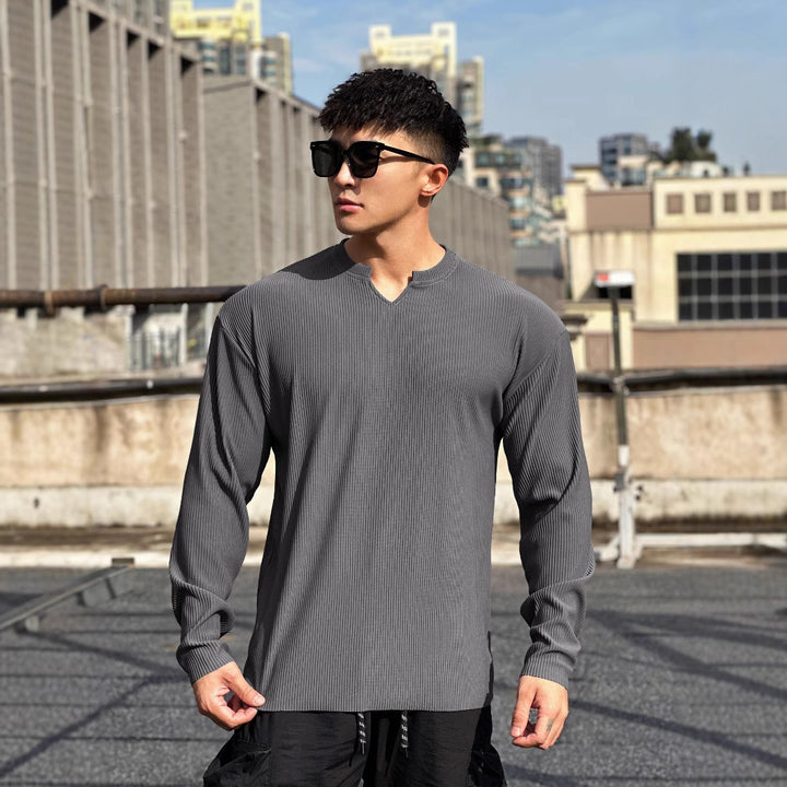 Men's long sleeve shirt with innovative rib design and stylish stand-up collar Lisslune