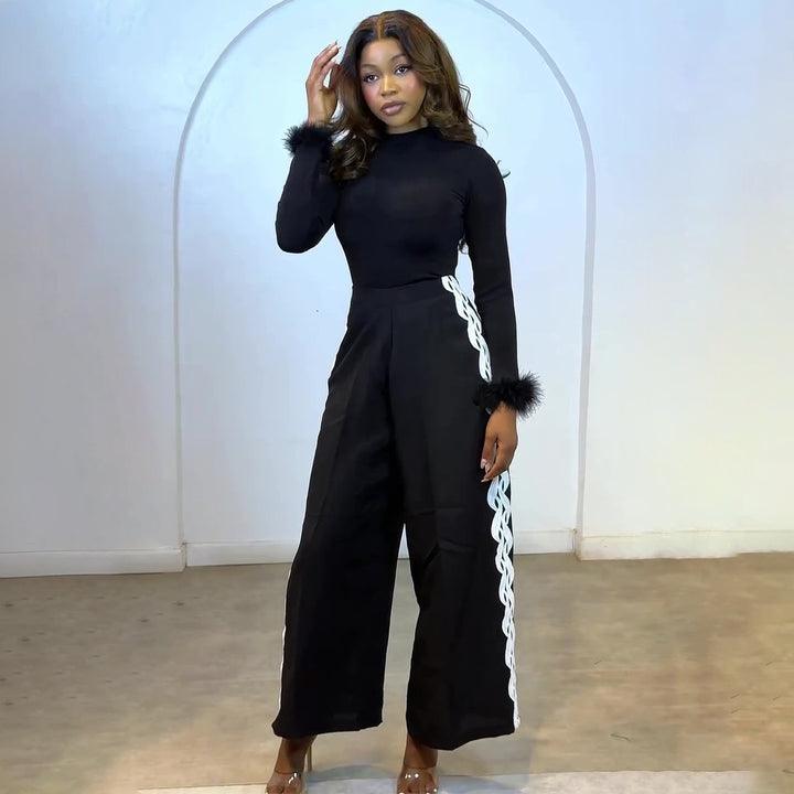 Women Elegant Set with figure-hugging top and wide pant style Lisslune
