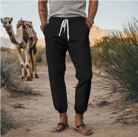 Men's casual travel cargo pants with elastic waistband and practical pockets Lisslune