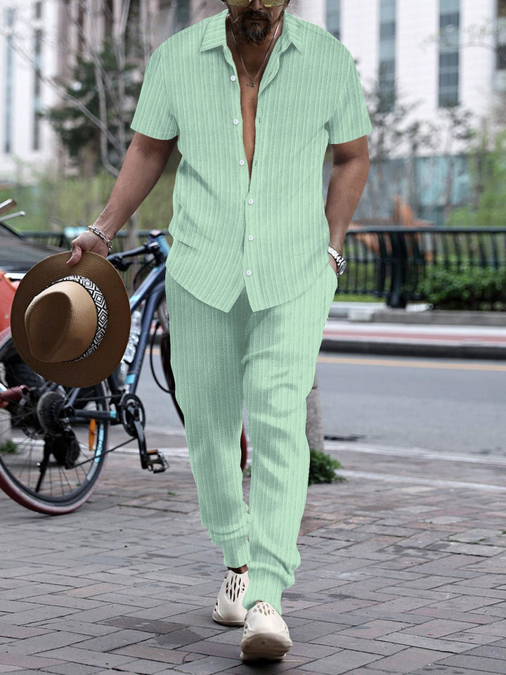 Men's casual short sleeve set with textured surface Lisslune