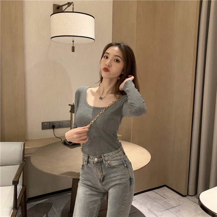 Women's Long Sleeve Bodysuit with Deep Neckline and Figure-Hugging Cut Lisslune