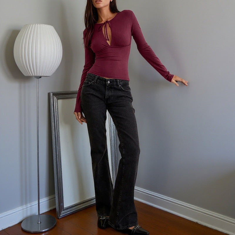 Women's Long Sleeve Camisole with Decorative Lace-Up Detail and Flattering Cut Lune London