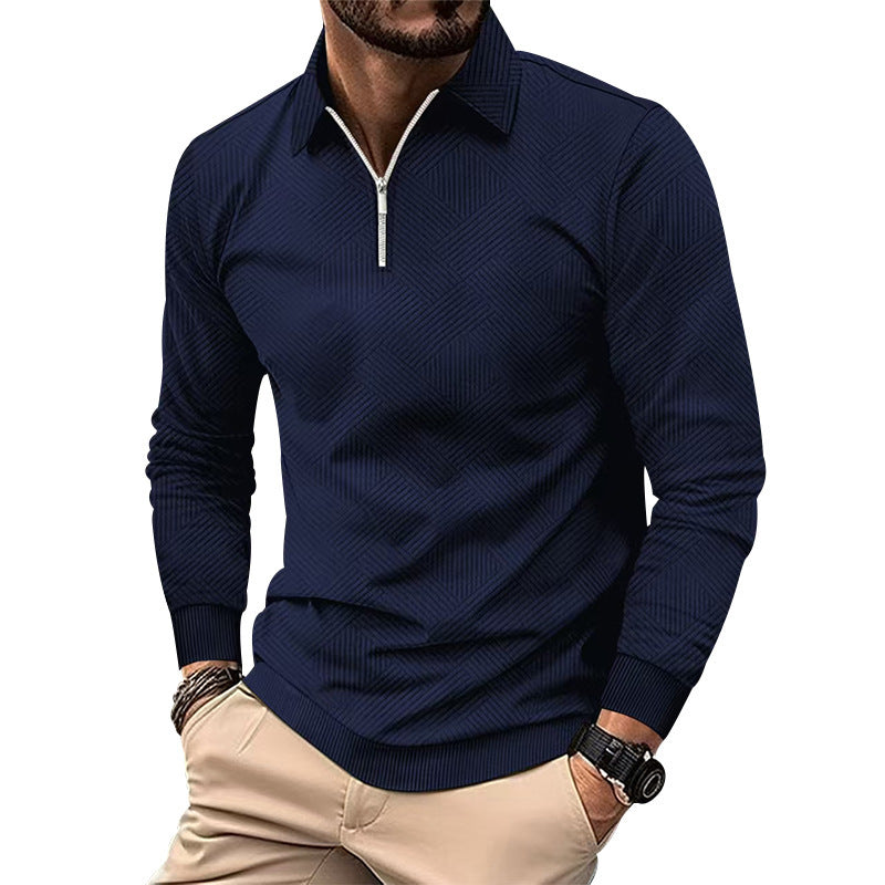 Men's stylish stand-up collar sweater with textured fabric and zipper Lisslune