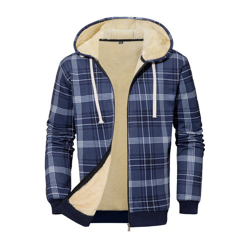 Men's cozy hooded sweatshirt jacket with checkered design Lisslune