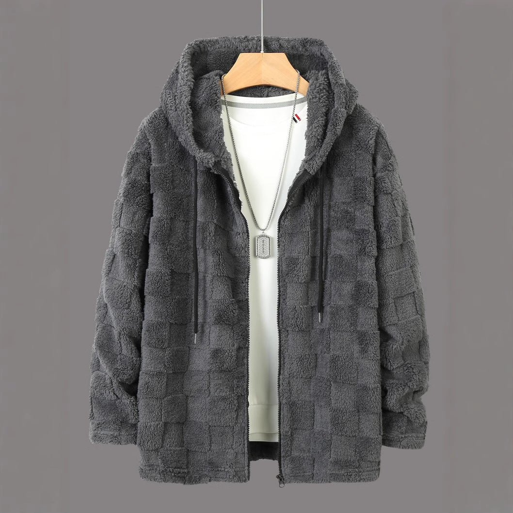 Men's cozy fleece jacket with hood and pockets Lisslune