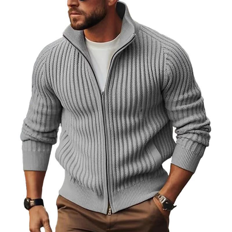Men's cardigan with modern rib details and continuous zipper Lisslune