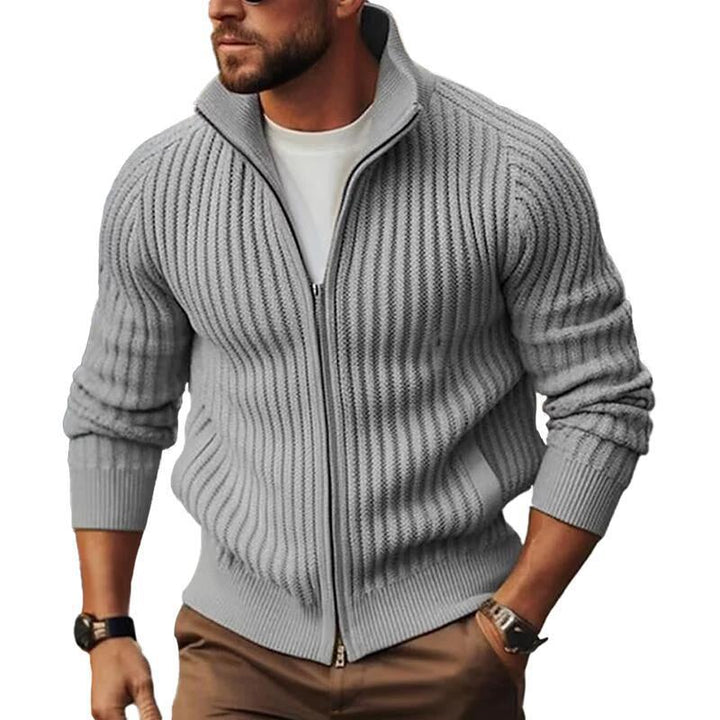 Men's cardigan with modern rib details and continuous zipper Lisslune
