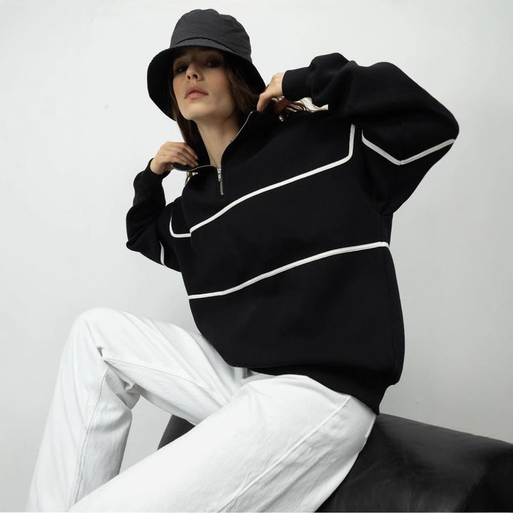 Women's oversized sweatshirt with zipper and decorative stripes Lisslune