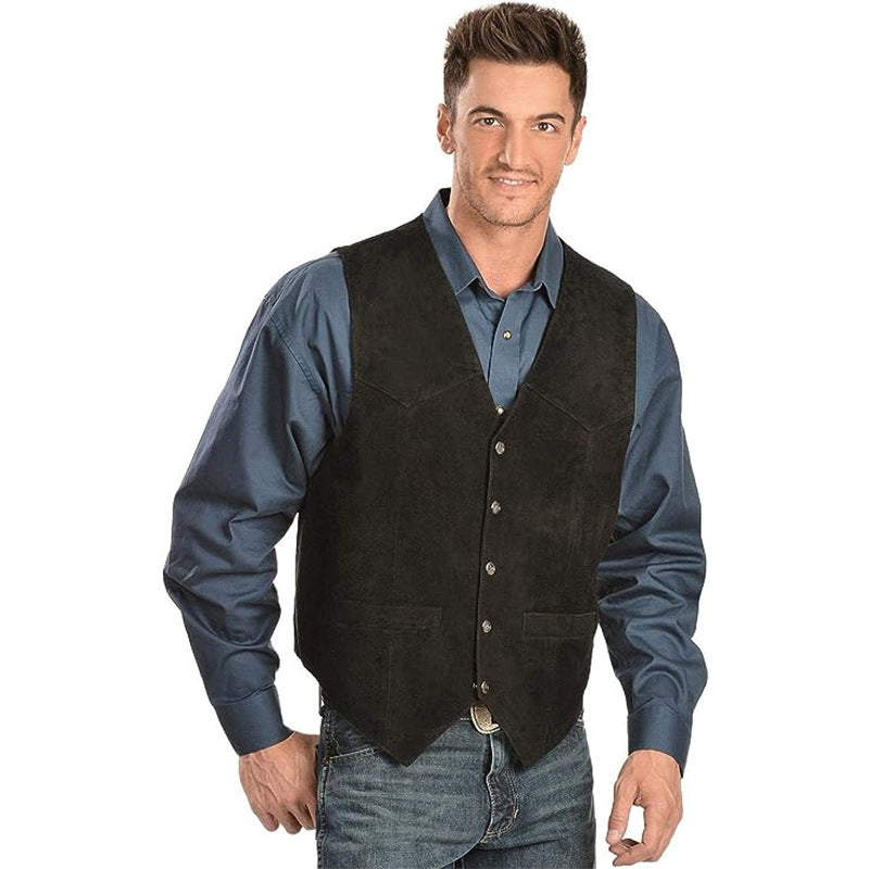 Men's Elegant Suede Vest with Practical Pockets and Classic Cut Lisslune