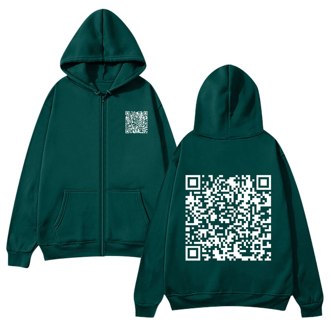 Women's hoodie jacket with QR code design and soft fleece Lisslune