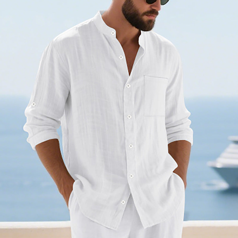 Men's casual long-sleeve shirt with fashionable buttons and practical breast pocket Lisslune