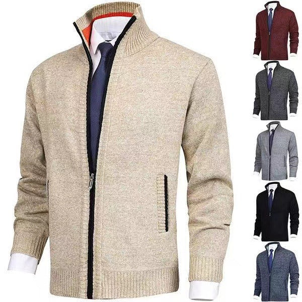 Men's stylish cardigan with high collar and elegant contrast details Lisslune
