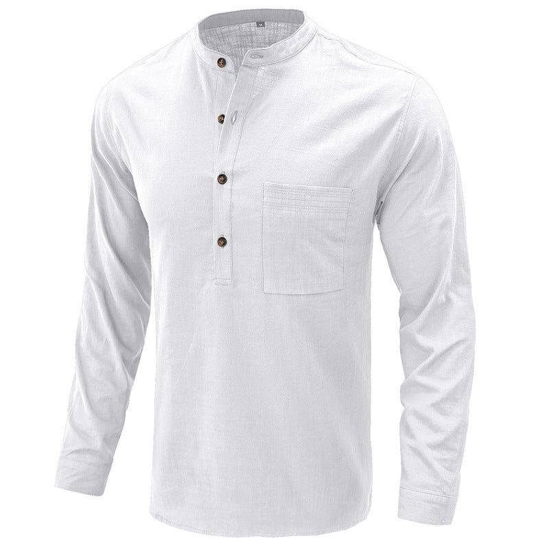 Men's linen shirt with classic Henley neckline and practical chest pocket Lisslune