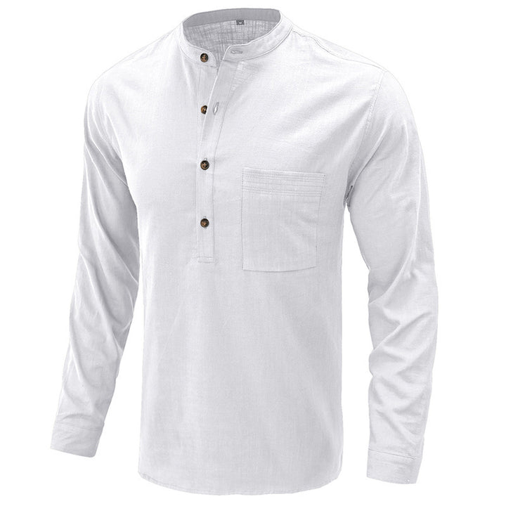 Men's linen shirt with classic Henley neckline and practical chest pocket Lisslune