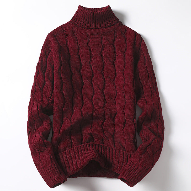 Men's Knit Sweater with Turtleneck and Cable Pattern Lisslune