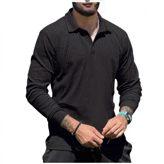 Men's Long Sleeve Polo Shirt with Textured Rib Design and Modern Cut Lisslune