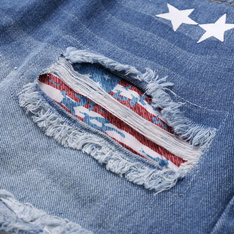 Ladies Fashion Destroyed Denim Shorts with Creative Patches Lisslune
