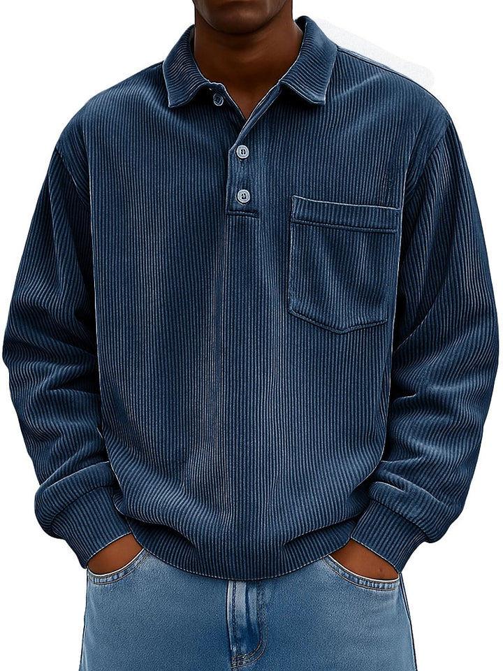 Men's Casual Polo Shirt with Textured Rib Design and Chest Pocket Lisslune