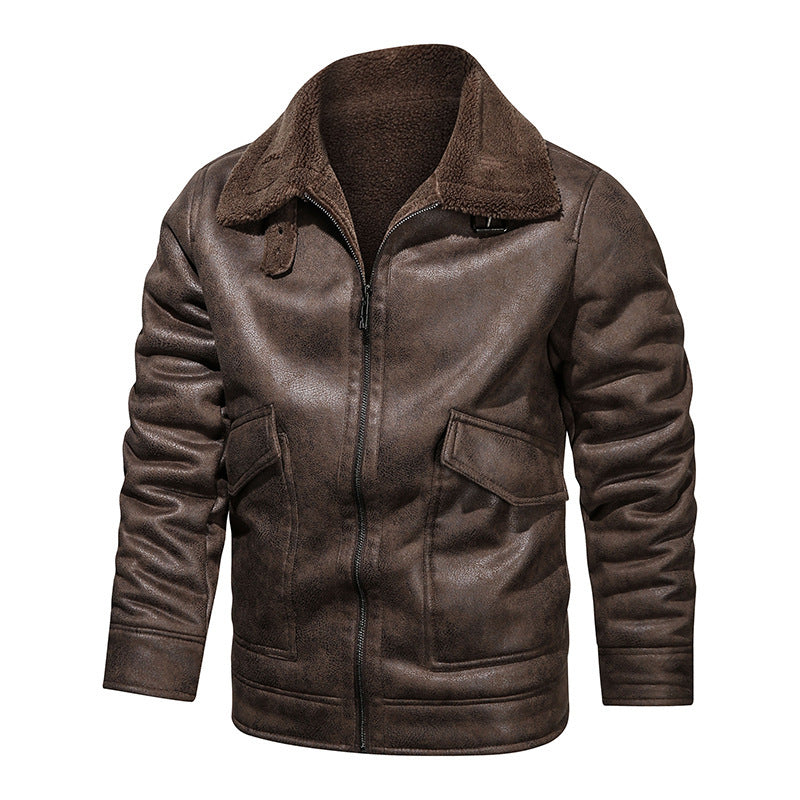 Men's leather jacket with warm fleece lining and practical pockets Lisslune