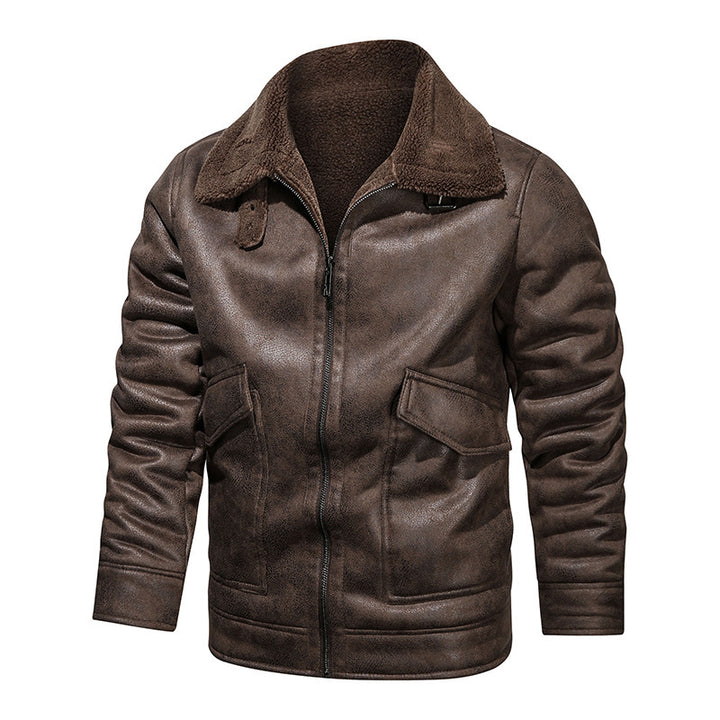 Men's leather jacket with warm fleece lining and practical pockets Lisslune