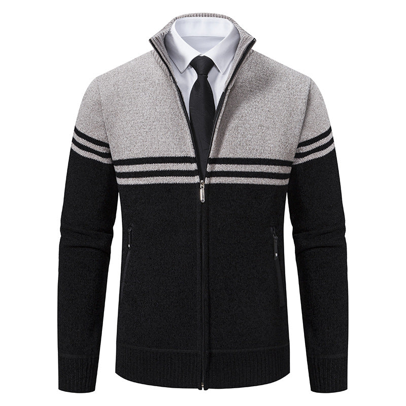 Men's sporty and fashionable zip-up cardigan with contrasting stripes Lisslune