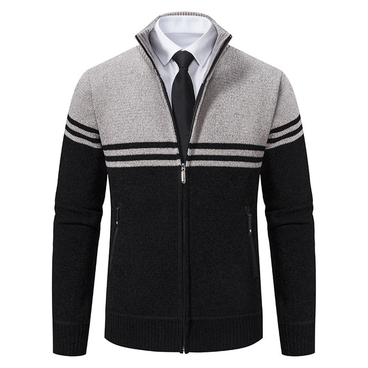 Men's sporty and fashionable zip-up cardigan with contrasting stripes Lisslune