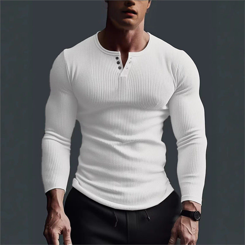 Men's slim fit long sleeve shirt with ribbed texture and button placket Lisslune