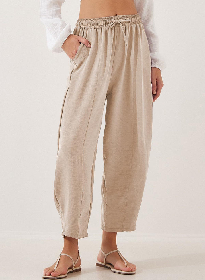 Damen Bequeme, weit geschnittene Sommerhose mit elastischem Bund und seitlichen Taschen Lisslune