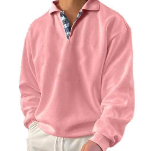 Men's Long Sleeve Polo Shirt with Elegant V-Neck and Stylish Contrast Details Lisslune