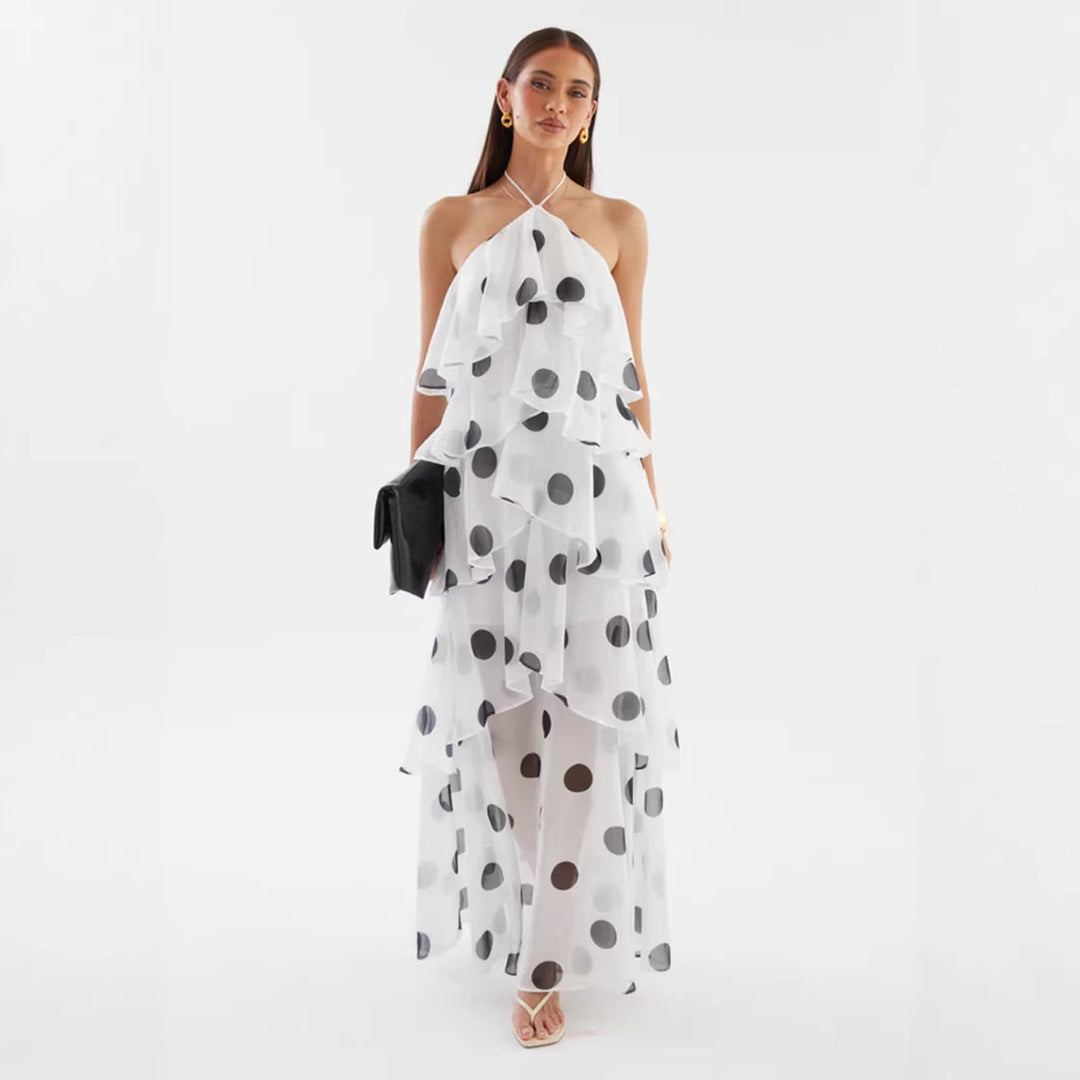 Women's maxi dress with swinging ruffles and modern dots Lisslune