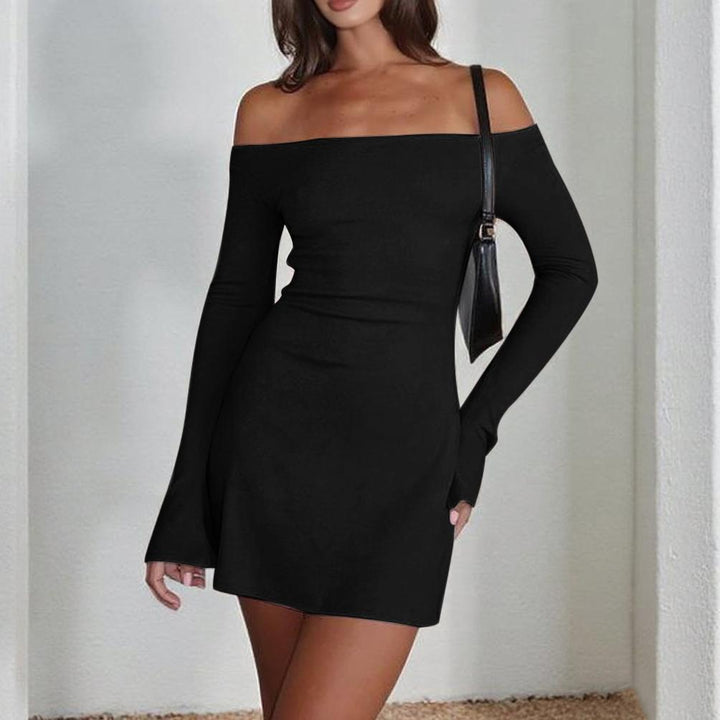Women Off-Shoulder Mini Dress with Long Sleeves and Figure-Hugging Cut Lune London