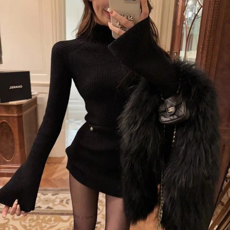 Women’s knitted dress with high collar and wide sleeves Lisslune