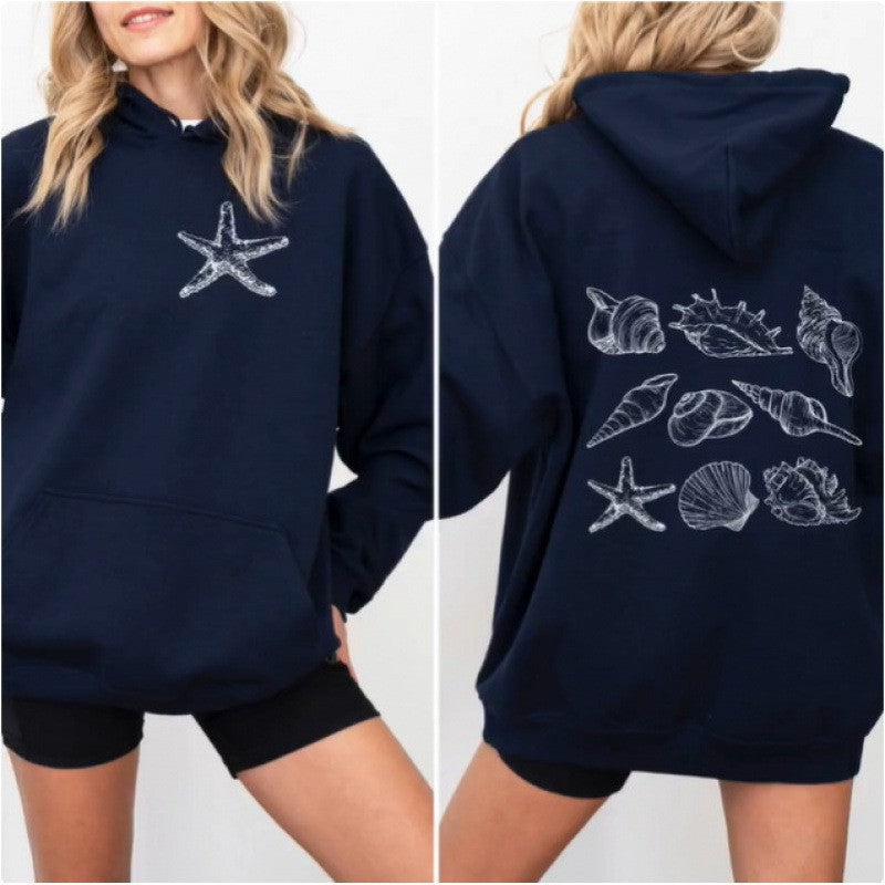 Women Oversized Hoodie with Maritime Shell Design Lisslune