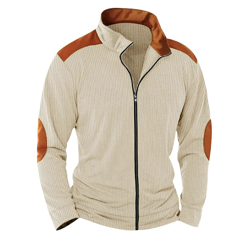 Men's quilted jacket with high collar and leather applications Lisslune