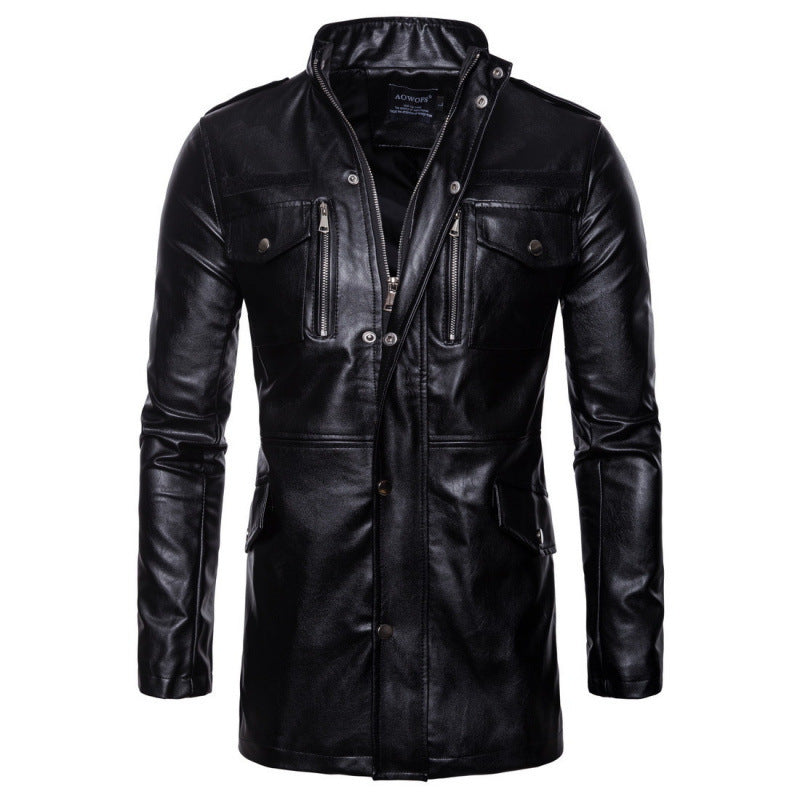 Men's stylish synthetic leather jacket with practical pockets and asymmetric zipper Lisslune