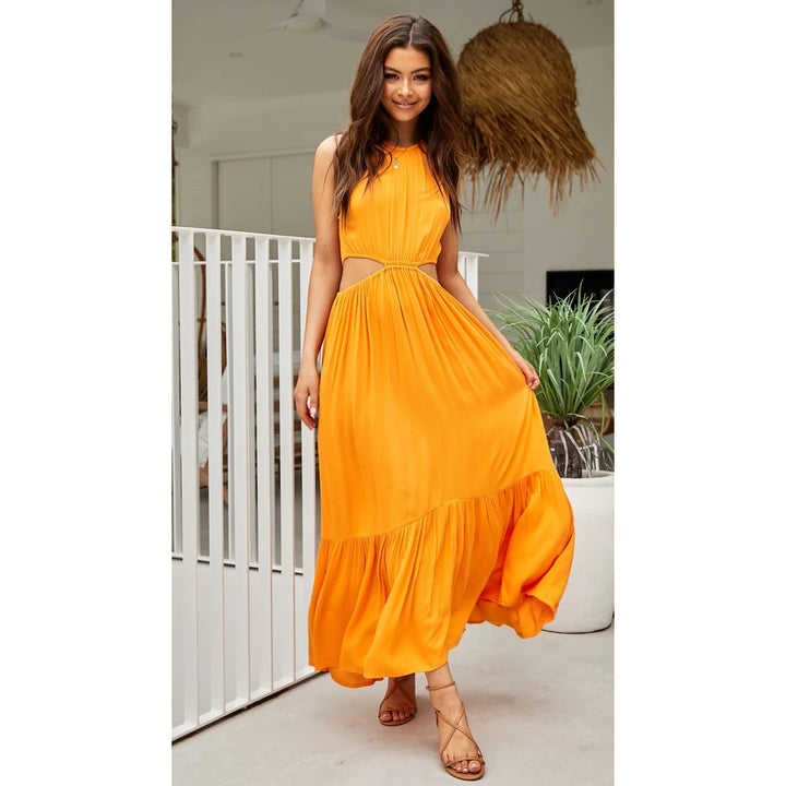 Ladies maxi dress with side cut-outs and flared skirt Lune London
