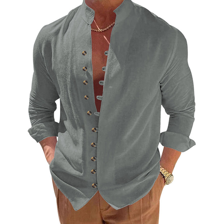 Men's stylish shirt with fashionable buttons and modern stand-up collar Lisslune