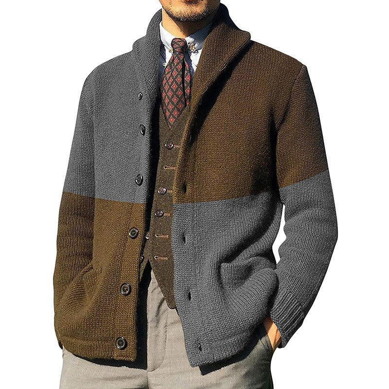 Men's Cardigan with Fashionable Color Block Design Lisslune